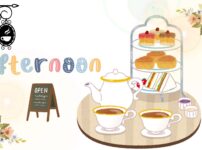 黒執事コラボカフェで楽しんだアフタヌーンティーのイメージイラスト。表参道ヒルズ開催。英国の優雅な雰囲気を表現。