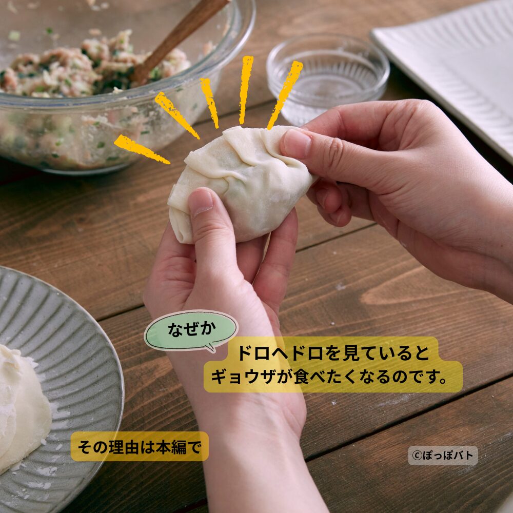 大葉入り餃子を手作りしている様子の画像